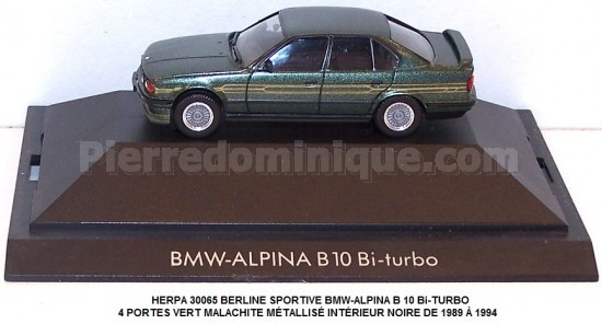 *PROMOS* - BERLINE SPORTIVE BMW-ALPINA B 10 Bi-TURBO 4 PORTES VERT MALACHITE MÉTALLISÉ INTÉRIEUR NOIRE DE 1989 Ã€ 1994