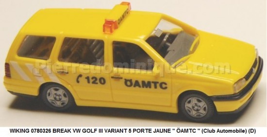 WIKING 0780326 BREAK VW GOLF III VARIANT 5 PORTE JAUNE " ÖAMTC " (Club Automobile) (D)
