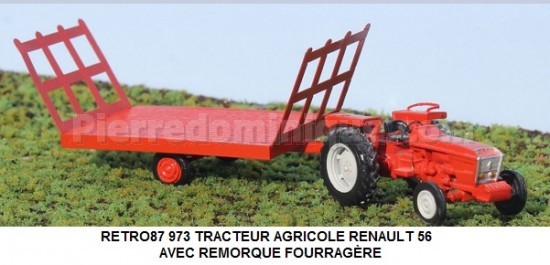TRACTEUR AGRICOLE RENAULT 56 AVEC REMORQUE FOURRAGÈRE