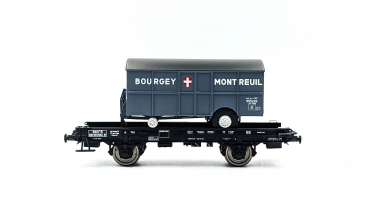WAGON UFR MONO PORTEUR NOIR, ROUES PLEINES N° 597661 REMORQUE FOURGON BOURGEY MONTREUIL SNCF