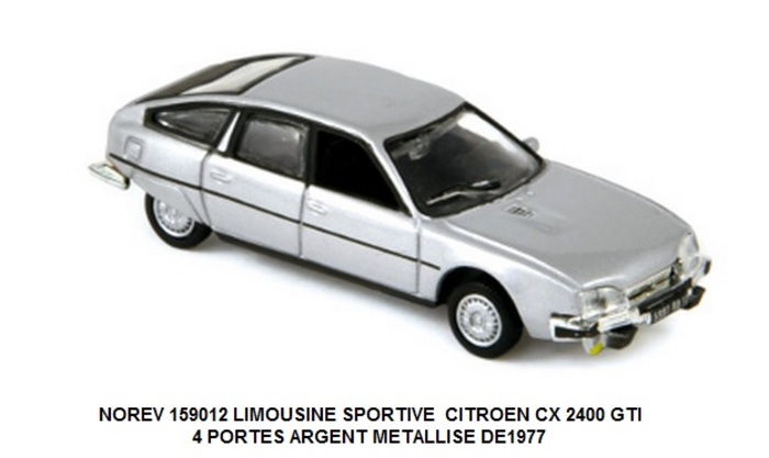 LIMOUSINE SPORTIVE CITROEN CX 2400 GTI 4 PORTES ARGENT159012 METALLISE INTERIEUR NOIR DE 1977