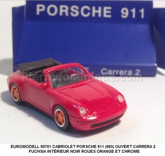 CABRIOLET PORSCHE 911 (993) OUVERT CARRERA 2  FUCHSIA INTÉRIEUR NOIR ROUES ORANGE ET CHROME