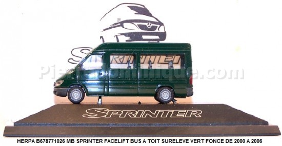 MB SPRINTER FACELIFT BUS A TOIT SURELEVE VERT FONCE DE 2000 A 2006