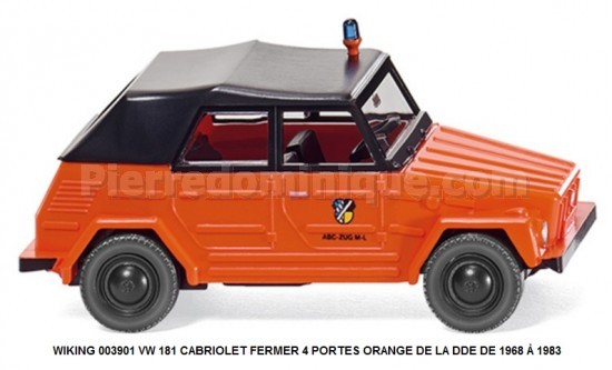 VW 181 CABRIOLET FERMER 4 PORTES ORANGE DE LA DDE DE 1968 Ã€ 1983