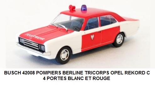 POMPIERS BERLINE TRICORPS OPEL REKORD C 4 PORTES BLANC ET ROUGETES BEIGE INTÉRIEUR NOIR DE 1967 Ã€ 1971