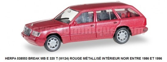 BREAK MB E 320 T (W124) ROUGE MÉTALLISÉ INTÉRIEUR NOIR ENTRE 1986 ET 1996