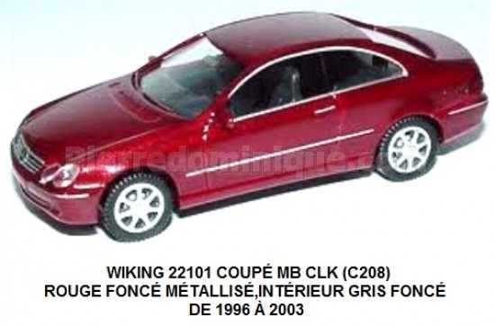 COUPÉ MB CLK (C208) ROUGE FONCÉ MÉTALLISÉ,INTÉRIEUR GRIS FONCÉ DE 1996 Ã€ 2003