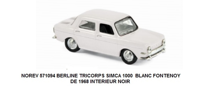 *PROMOS* - BERLINE TRICORPS SIMCA 1000 BLANC FONTENOY DE 1968 INTERIEUR NOIR