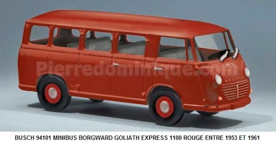 MINIBUS BORGWARD GOLIATH EXPRESS 1100 ROUGE ENTRE 1953 ET 1961