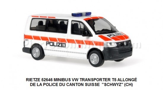 *PROMOS* - MINIBUS VW TRANSPORTER T5 ALLONGÉ DE LA POLICE DU CANTON SUISSE  "SCHWYZ" (CH)