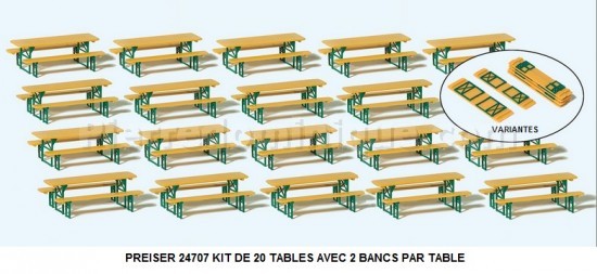 KIT DE 20 TABLES AVEC 2 BANCS PAR TABLE