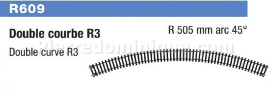 12X RAILS DOUBLE COURBE R3 45° 505mm