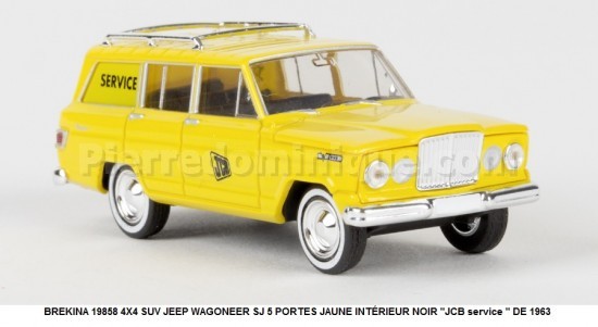 *PROMOS* -  4X4 SUV JEEP WAGONEER SJ 5 PORTES JAUNE INTÉRIEUR NOIR &quot;JCB service &quot; DE 1963