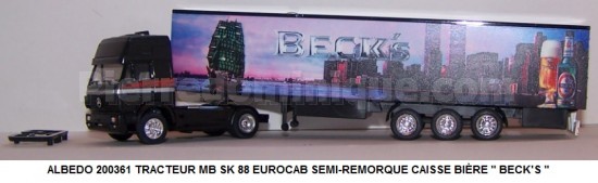 *PROMOS* - TRACTEUR MB SK 88 EUROCAB SEMI-REMORQUE CAISSE BIÈRE " BECK'S "