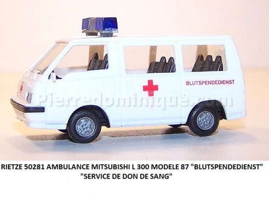 *PROMOS* - AMBULANCE MITSUBISHI L 300 MODELE 87 "BLUTSPENDEDIENST" F  "SERVICE DE DON DE SANG"