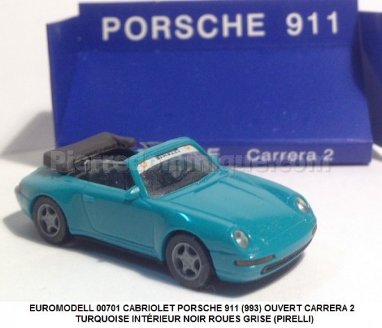 CABRIOLET PORSCHE 911 (993) OUVERT CARRERA 2  TURQUOISE INTÉRIEUR NOIR ROUES GRISE (PIRELLI)