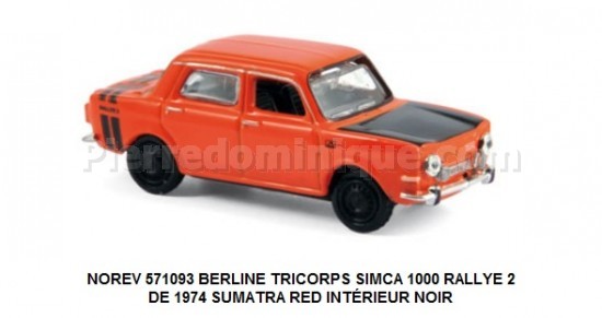 BERLINE TRICORPS SIMCA 1000 RALLYE 2 DE 1974 SUMATRA RED INTÉRIEUR NOIR