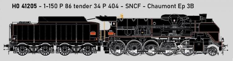 LOCOMOTIVE A VAPEUR 1-150 P 86 TENDER 34 P 404 – SNCF – CHAUMONT - ANALOGIQUE - (A RESERVER)
