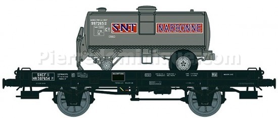 Wagon Mono-porteur UFR avec remorque citerne SNT NARBONNE