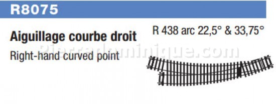 AIGUILLAGE COURBE DROIT R438 ARC 22.5°- 33.75°