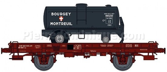 Wagon Mono-porteur UFR avec remorque citerne BOURGEY-MONTREUIL