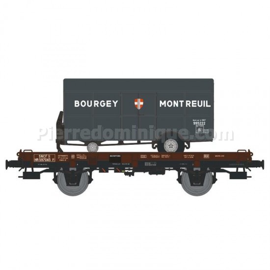 WAGON PLAT UFR SNCF + REMORQUE BOURGEY MONTREUIL