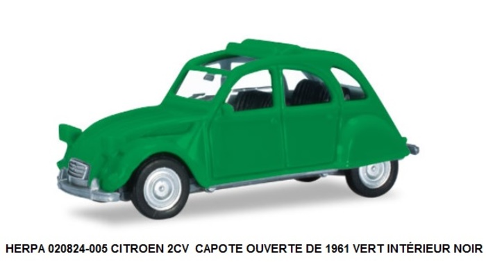 CITROEN 2CV CAPOTE OUVERTE DE 1961 VERT INTÉRIEUR NOIR