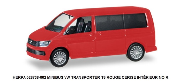 MINIBUS VW TRANSPORTER T6 ROUGE CERISE INTÉRIEUR NOIR