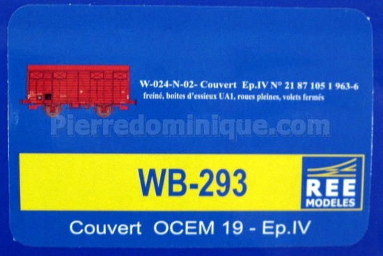 WAGON COUVERT OCEM 19 Ep.IV SNCF