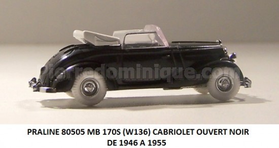 MB 170S (W136) CABRIOLET OUVERT NOIR ROUES BLANCHE DE 1946 A 1955