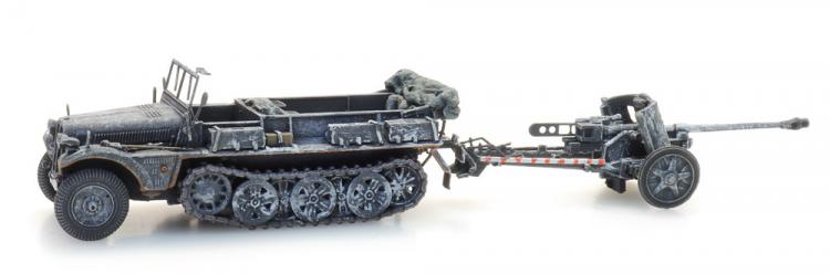 VEHICULE MILITAIRE SDKFZ 10 AVEC CANON ANTI-CHAR PAK 38 CAMOUFLAGE HIVER 1940-45