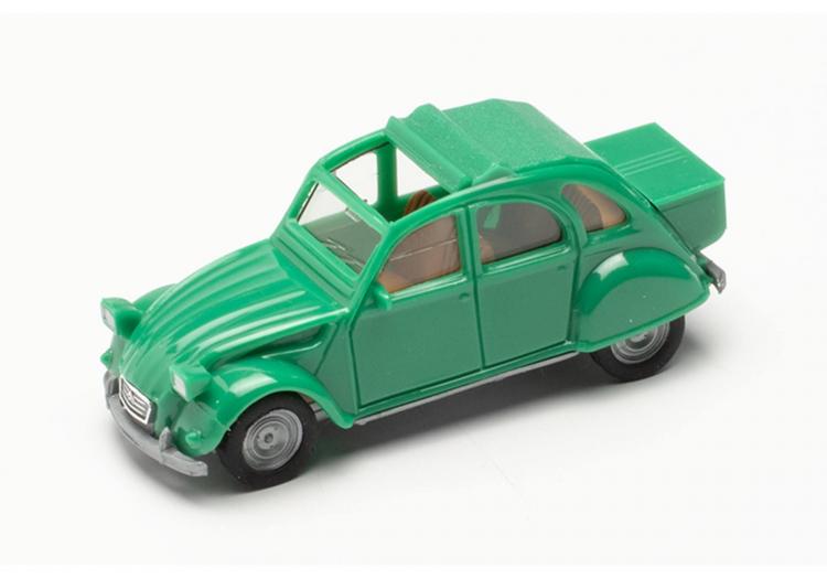 BERLINE 4 PORTES CITROEN 2CV CAPOTE OUVERTE DES ANNÉES 1970 AVEC COFFRE ARRIÈRE VERTE INTÉRIEUR NOIR