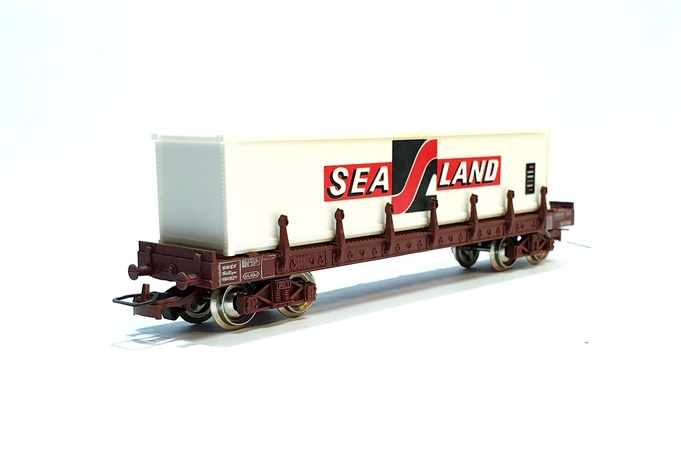 *PROMOS* - WAGON PLAT A TRANSPORT DE CONTENEURS N°194929 &amp; SEALAND SNCF - NEUF SOUS CELLOPHANE