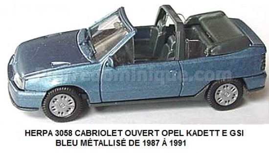 CABRIOLET OUVERT OPEL KADETT E GSI BLEU MÉTALLISÉ DE 1987 Ã€ 1991