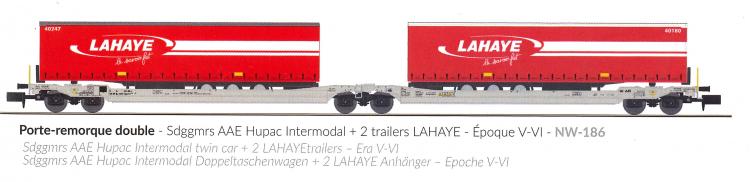 DOUBLE WAGON KANGOUROU AAE HUPAC INTERMODAL + 2 SEMI REMORQUES LAHAYE