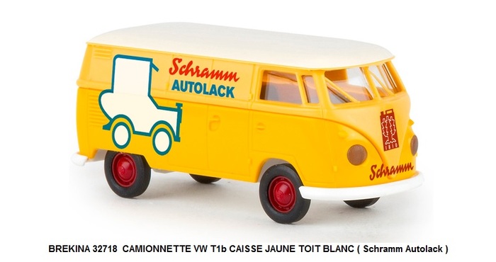 CAMIONNETTE VW T1b CAISSE JAUNE TOIT BLANC ( Schramm Autolack )