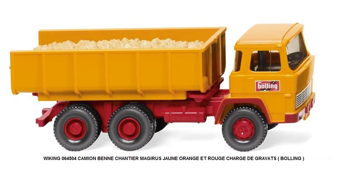 CAMION BENNE CHANTIER MAGIRUS JAUNE ORANGE ET ROUGE CHARGE DE