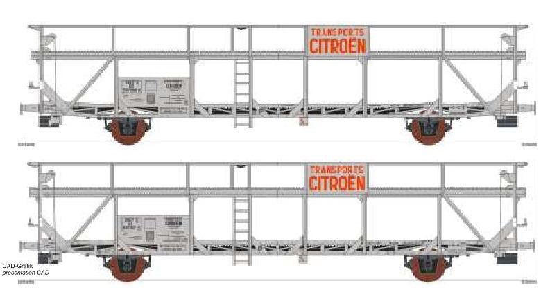 SET DE 2 WAGONS PORTES AUTOS TA252 SIMCA SNCF - ROULEMENTS REVUS... SET