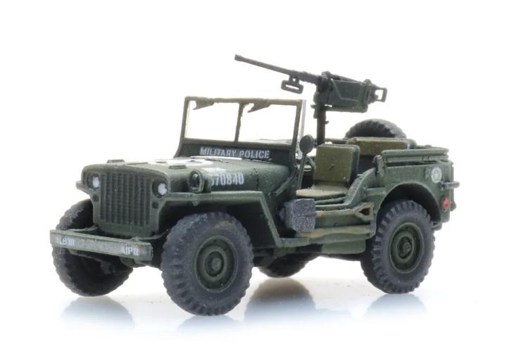 JEEP WILLYS ARMEE AMERICAINE POLICE MILITAIRE AVEC MITRAILLEUSE