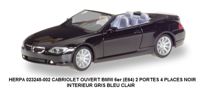 CABRIOLET OUVERT BMW 6er (E64) 2 PORTES 4 PLACES NOIR INTERIEUR GRIS BLEU CLAIR