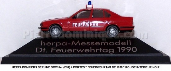 *PROMOS* - POMPIERS BERLINE BMW 5er (E34) 4 PORTES \'\' FEUERWEHRTAG DE 1990 \'\' ROUGE INTÉRIEUR NOIR