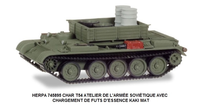 CHAR T54 ATELIER DE L'ARMÉE SOVIÉTIQUE AVEC CHARGEMENT DE FUTS D'ESSENCE KAKI MAT
