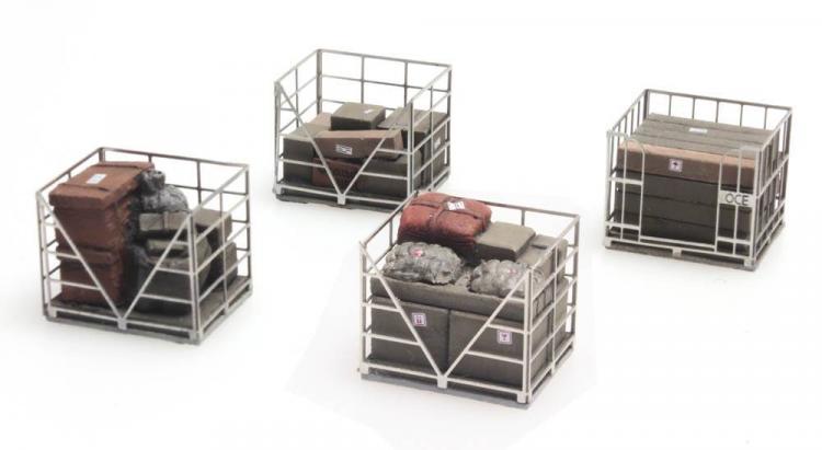 LOT DE 4 PALLETTES CAGE METALLIQUE CHARGEES ECHELLE HO