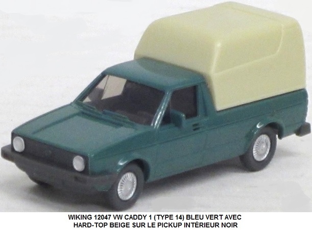  VW CADDY 1 (TYPE 14) BLEU VERT AVEC HARD-TOP BEIGE SUR LE PICKUP INTÉRIEUR NOIR