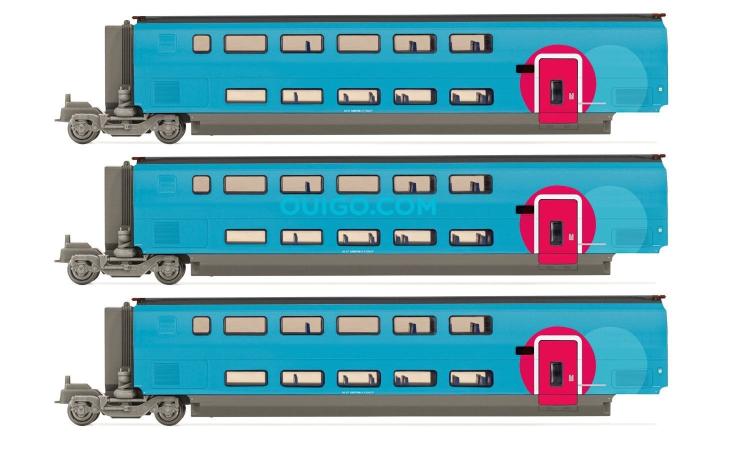 RAME COMPLETE TGV 4 ELEMENTS TGV DUPLEX OUIGO + 6 VOITURES INTERMEDIAIRES OUIGO