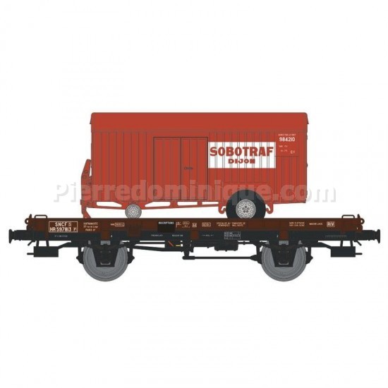 WAGON PLAT UFR SNCF + REMORQUE SOBOTRAF DIJON
