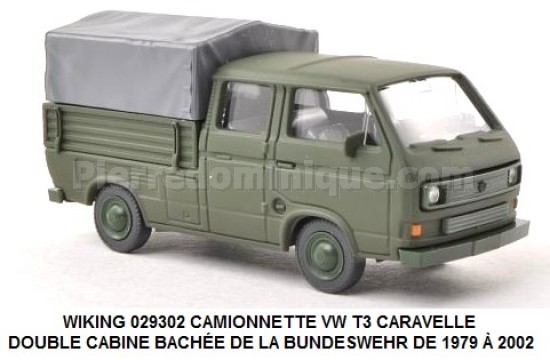 cAMIONNETTE VW T3 CARAVELLE DOUBLE CABINE BACHÉE DE LA BUNDESWEHR DE 1979 Ã€ 2002