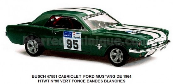 CABRIOLET  FORD MUSTANG DE 1964 HTWT N°95 VERT FONCE BANDES BLANCHES