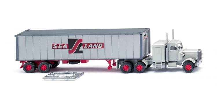 SEMI-REMORQUE PETERBILT GRIS A 3 ESSIEUX PORTE CONTAINEUR SEALAND 40 PIEDS 1977-86 US