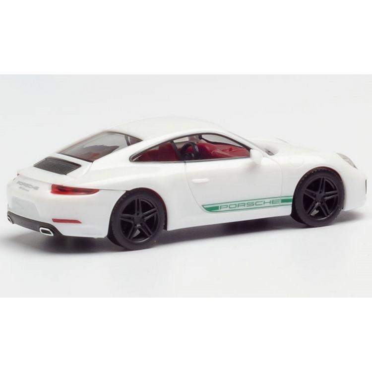 COUPÉ PORSCHE 911 CARRERA 2 BLANCHE INTÉRIEUR ROUGE SIGLE PORSCHE VERT SUR LES PORTIERES